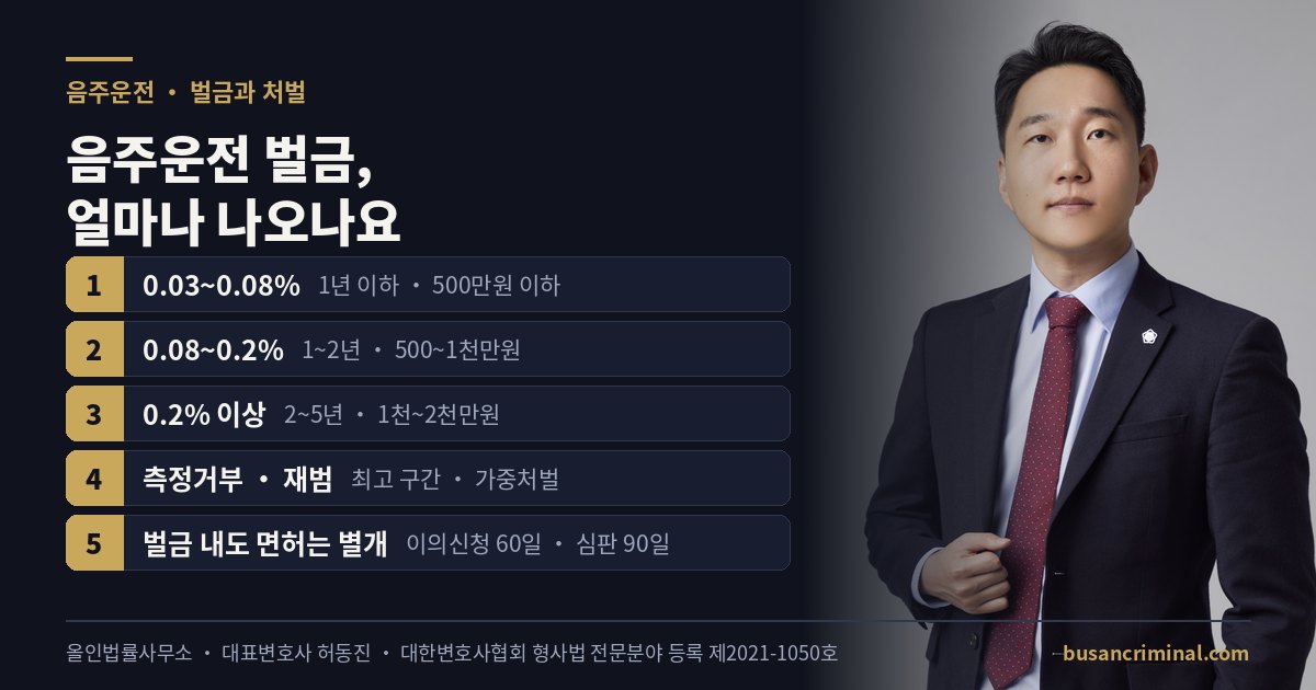 음주운전 벌금과 면허취소 — 형사처벌과 행정처분 구조 (부산 형사법 전문등록 허동진)